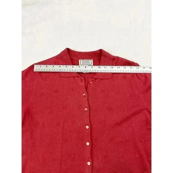 VTG Jennifer Moore Women's Red Collared Top Short Small Embroidered Flowers - Picture 9 of 12